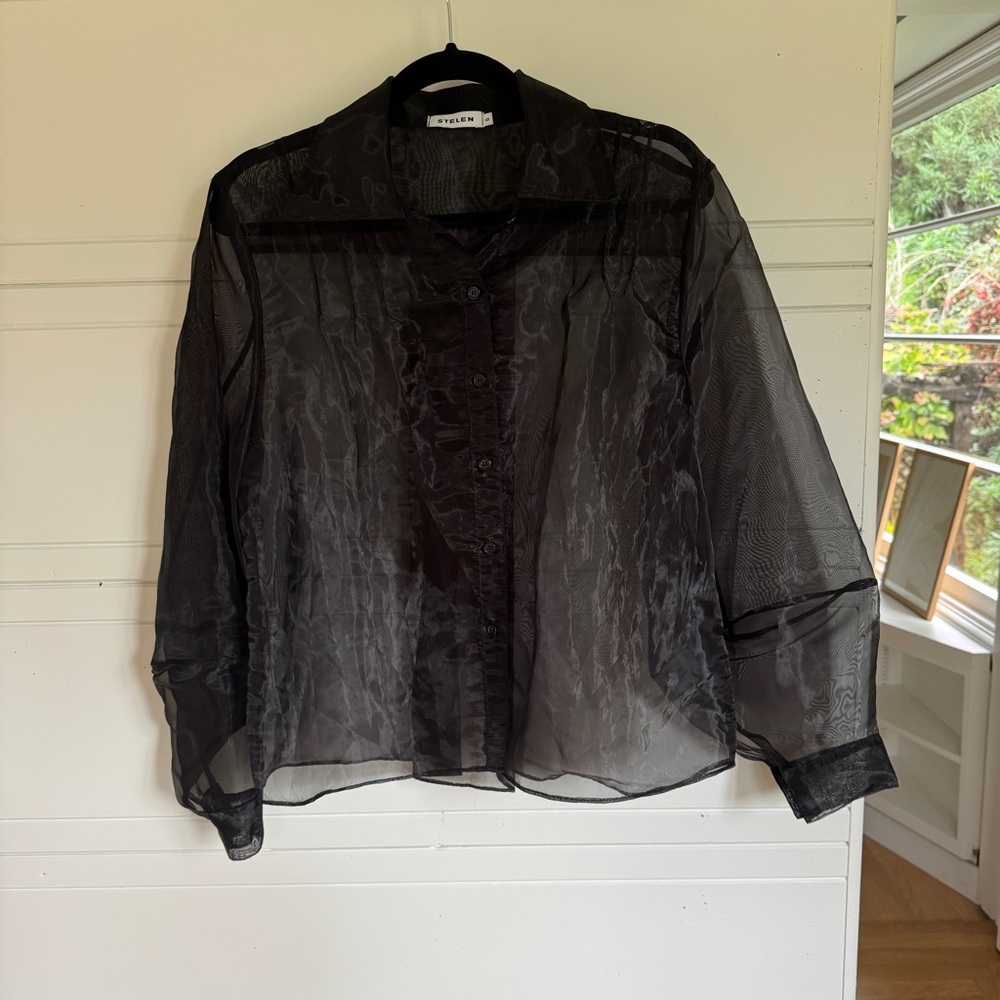 Black Sheer Button Down Blouse - image 1